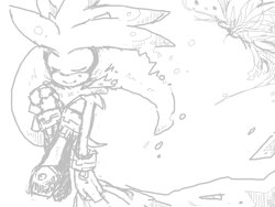 Size: 600x450 | Tagged: safe, artist:34_6, silver the hedgehog, eyes closed, greyscale, monochrome, simple background, smile, solo, white background