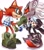 Size: 1798x2048 | Tagged: dead source, safe, artist:goatt344, gadget the wolf, infinite the jackal, shadow the hedgehog, sonic the hedgehog, angry, bag, cross popping vein, duo, hand fan, infinite's mask, looking at each other, standing
