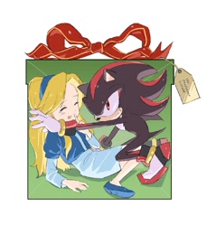 Size: 1148x1256 | Tagged: safe, artist:goatt344, maria robotnik, shadow the hedgehog, human, box, duo, gift box, implied gerald, in box, present