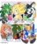 Size: 1707x2048 | Tagged: safe, artist:goatt344, jet the hawk, miles "tails" prower, scourge the hedgehog, sonic the hedgehog, super sonic, tikal, alternate eye color, chaos emerald, character name, emolga, group, multiple drawing challenge, pokemon, six fanarts, super form