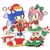Size: 1280x1280 | Tagged: safe, artist:kumoggu, amy rose, sonic the hedgehog, amy x sonic, bow, candy, candy cane, christmas, christmas outfit, clothes, dress, drink, duo, gift box, hair bow, hat, holding something, mug, present, santa hat, shipping, simple background, snowman, straight, white background