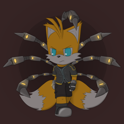 Size: 2000x2000 | Tagged: safe, artist:chopshmuck, miles "tails" prower, nine, sonic prime, 2023, cute, dark, frown, looking at viewer, solo, too cute to be taken seriously, walking