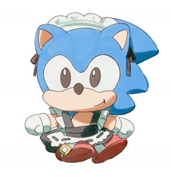 Size: 1458x1513 | Tagged: safe, artist:rneku64661, sonic the hedgehog, classic sonic, crossdressing, cute, dress, maid outfit, simple background, solo, sonabetes, white background