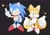 Size: 2048x1422 | Tagged: safe, artist:neku_646611, miles "tails" prower, sonic the hedgehog, duo, grin, smile, standing, star (symbol), thumbs up, wink