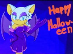 Size: 4032x3024 | Tagged: safe, artist:soneamlover, rouge the bat, 2020, english text, halloween, smile, solo, sonic x style, standing