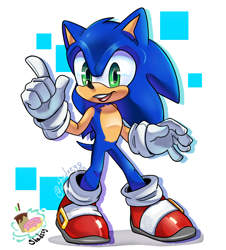 Size: 1900x2100 | Tagged: safe, artist:shadzzy_8a, sonic the hedgehog, 2023, abstract background, cute, looking at viewer, pointing, signature, solo, standing