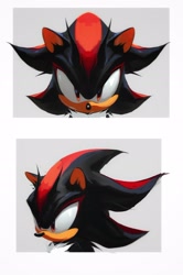 Size: 1262x1897 | Tagged: safe, artist:flyver802, shadow the hedgehog, 2025, abstract background, frown, lined paper, looking at viewer, looking offscreen, multiple views, solo