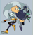 Size: 1410x1491 | Tagged: safe, artist:straybird25, tangle the lemur, whisper the wolf, lemur, wolf, 2020, back to back, duo, duo female, female, grey background, grin, holding something, looking at them, looking offscreen, mid-air, signature, simple background, smile, treads
