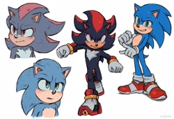 Size: 2048x1403 | Tagged: safe, artist:viasixx, shadow the hedgehog, sonic the hedgehog, sonic the hedgehog 3 (film), 2025, duo, simple background, white background