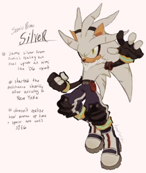 Size: 1730x2048 | Tagged: safe, artist:kmoriorz, silver the hedgehog, sonic prime, 2025, clenched fist, english text, simple background, solo, white background