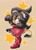 Size: 1495x2048 | Tagged: safe, artist:thenovika, honey the cat, cat, 2025, beige background, blushing, female, looking offscreen, mouth open, open smile, outline, paw pose, simple background, smile, solo, standing on one leg, star (symbol), white outline, wink