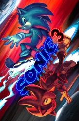 Size: 1000x1531 | Tagged: safe, artist:victor mcknight, shadow the hedgehog, sonic the hedgehog, sonic the hedgehog 3 (film), 2025, abstract background, duo, frown, looking at viewer, movie poster, poster, smile