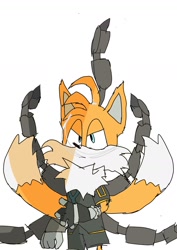 Size: 1000x1414 | Tagged: safe, artist:prophetcobie, miles "tails" prower, nine, sonic prime, 2023, frown, lidded eyes, looking offscreen, simple background, sketch, solo, standing, white background