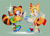 Size: 491x349 | Tagged: safe, artist:bdbdi743, marine the raccoon, miles "tails" prower, sonic rush adventure, abstract background, cute, duo, female, holding something, looking at something, male, mouth open, open smile, pixel art, smile, sparkles, sparkling eyes, standing, treads