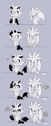 Size: 600x1472 | Tagged: safe, artist:finikart, silver the hedgehog, oc, oc:stripes the raccoon, hedgehog, raccoon, brushing, comic, naked