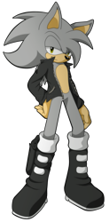 Size: 827x1684 | Tagged: safe, artist:blophan, oc, oc:somber the hedgehog, hedgehog, boots, grey fur, jacket, yellow eyes