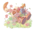 Size: 1173x1053 | Tagged: safe, artist:angiethecat, cheese (chao), cream the rabbit, arms out, duo, eyes closed, flower, grass, lying back, simple background, smile, treads