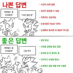 Size: 1000x1000 | Tagged: safe, artist:bdbdi743, shadow the hedgehog, sonic the hedgehog, angry, duo, korean text, looking at each other, monochrome, punching, ring, simple background, speech bubble, white background