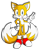 Size: 787x998 | Tagged: safe, artist:blophan, miles "tails" prower, fox, blue eyes, gloves, hand on hip, looking at viewer, male, mouth open, open smile, orange fur, shoes, simple background, smile, smiling at viewer, socks, solo, v sign, watermark