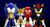 Size: 1214x658 | Tagged: safe, artist:thenewsonicchannel, knuckles the echidna, miles "tails" prower, shadow the hedgehog, sonic the hedgehog, 3d, gradient background, group, mmd