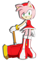 Size: 775x1215 | Tagged: safe, artist:blophan, amy rose, hedgehog, boots, dress, female, gloves, green eyes, piko piko hammer, pink fur