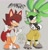 Size: 1906x1990 | Tagged: safe, artist:sstar6ust, fiona fox, scourge the hedgehog, surge the tenrec, fox, hedgehog, tenrec, blushing, couple, crossed arms, duo, female, fiona x surge, fiona's jumpsuit, hand on hip, lesbian, shipping, smile