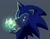 Size: 1144x892 | Tagged: safe, artist:oudooooon427, sonic the hedgehog, chaos emerald, glowing, grey background, holding chaos emerald, holding something, looking at viewer, looking back, looking back at viewer, simple background, smile, smiling at viewer, solo