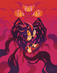 Size: 1609x2048 | Tagged: safe, artist:arivsart, black doom, shadow the hedgehog, sonic x shadow generations, 2024, abstract background, doom shadow, duo, hands on own face, looking at viewer, signature, solo focus, tears, yellow sclera