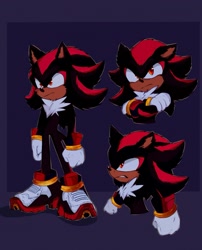 Size: 945x1169 | Tagged: safe, artist:glitchedcosmos, shadow the hedgehog, sonic the hedgehog 3 (film), 2024, abstract background, arms folded, dark skin, frown, looking offscreen, outline, solo, standing