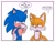 Size: 2000x1529 | Tagged: dead source, safe, artist:jhoycookie, miles "tails" prower, sonic the hedgehog, 2025, blushing, border, cute, dialogue, duo, english text, finger under nose, gay, grammatical error, lidded eyes, looking at them, looking away, looking offscreen, mouth open, shipping, simple background, sonic x tails, speech bubble, standing, tailabetes, white background