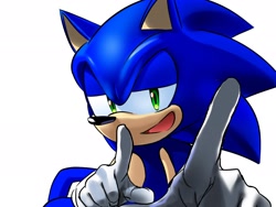 Size: 2048x1536 | Tagged: safe, artist:aohari251, sonic the hedgehog, 2025, lidded eyes, mouth open, pointing, pointing at viewer, simple background, smile, solo, white background