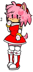 Size: 656x1424 | Tagged: safe, artist:officialkiku1, amy rose, 2025, amybetes, cute, looking offscreen, redesign, sad, simple background, solo, standing, sweatdrop, white background