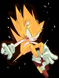 Size: 760x1000 | Tagged: safe, artist:umerouge, sonic the hedgehog, super sonic, black background, fleetway super sonic, full body, licking lips, simple background, solo, super form