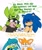 Size: 1688x2000 | Tagged: safe, artist:ohposhers, kit the fennec, miles "tails" prower, sonic the hedgehog, surge the tenrec, fox, hedgehog, tenrec, 2025, dialogue, english text, female, fennec, gradient background, group, holding something, looking at each other, male, phone, poking, seems legit, standing