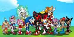 Size: 900x458 | Tagged: safe, artist:leatherruffian, amy rose, blaze the cat, cheese (chao), cream the rabbit, e-123 omega, julie-su, knuckles the echidna, nicole the hololynx, rouge the bat, sally acorn, shadow the hedgehog, silver the hedgehog, sonic the hedgehog