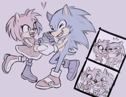 Size: 1042x807 | Tagged: safe, artist:wormbastardd, amy rose, sonic the hedgehog, amy x sonic, duo, heart, holding hands, shipping, straight