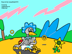 Size: 885x664 | Tagged: safe, artist:laythediaperedwhitewolf, scratch, adventures of sonic the hedgehog, aged down, baby, badnik, bonnet, chicken, complex background, diaper