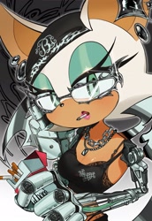 Size: 1409x2048 | Tagged: safe, artist:0ni91ri, rouge the bat, bat, cigarette, glasses, necklace, smoking, solo