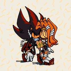 Size: 2000x1988 | Tagged: safe, artist:ikkomaruluv, shadow the hedgehog, tikal, 2025, carrying them, duo, shadikal, shipping, straight