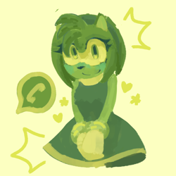 Size: 1000x1000 | Tagged: safe, artist:silence-caravan, amy rose, 2025, color swap, green amy, green background, heart, monochrome, simple background, smile, solo, star (symbol), whatsapp