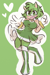 Size: 400x600 | Tagged: safe, artist:glaciacherry, amy rose, 2025, color swap, green amy, green background, heart, simple background, smile, solo