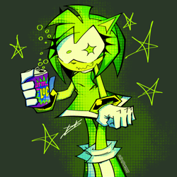 Size: 2048x2048 | Tagged: safe, artist:kirapunk1999, amy rose, 2025, color swap, drink, green amy, holding something, simple background, soda, solo, standing, star (symbol)