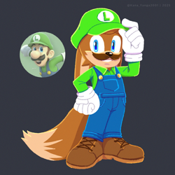 Size: 1280x1280 | Tagged: safe, artist:kanayanga, fox, luigi, mobianified
