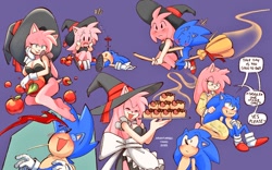 Size: 1024x640 | Tagged: safe, amy rose, sonic the hedgehog, arantarisu yamu, nosebleed