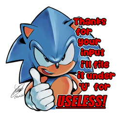 Size: 838x802 | Tagged: safe, artist:fsonic3, sonic the hedgehog, 2025, english text, signature, simple background, smile, solo, sonic the comic, style emulation, thumbs up, white background