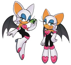 Size: 1124x1035 | Tagged: safe, artist:rodka_sth, rouge the bat, chaos emerald, holding something, rouge's heart top, simple background, solo, white background