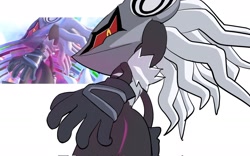 Size: 2048x1279 | Tagged: suggestive, artist:rodka_sth, infinite the jackal, sonic forces, 2025, butt, infinite's mask, reference inset, simple background, solo, white background