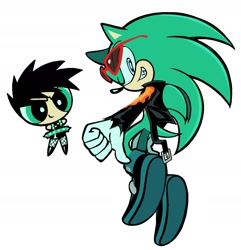 Size: 1369x1422 | Tagged: safe, artist:rodka_sth, scourge the hedgehog, 2024, brute (the ppg), crossover, duo, grin, simple background, smile, the powerpuff girls, white background