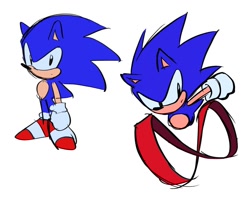 Size: 1256x992 | Tagged: safe, artist:rodka_sth, sonic the hedgehog, 2024, classic sonic, running, simple background, solo, standing, super peel-out, white background