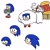 Size: 837x831 | Tagged: safe, artist:rodka_sth, amy rose, sonic the hedgehog, hedgehog, 2023, chibi, cute, hammer, holding something, holding them, micro, piko piko hammer, sad, simple background, sonabetes, standing, trio, white background